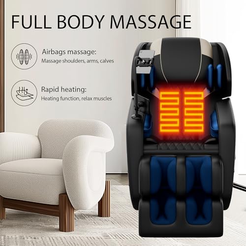 Gold PU Leather Zero Gravity Massage Chair with Airbags and Foot Roller S312787