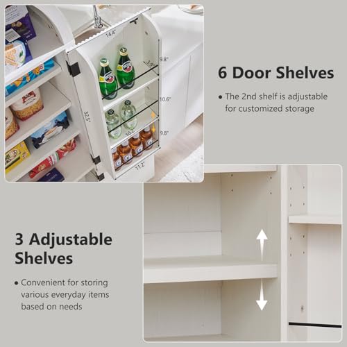 Natural Fluted Wood Storage Cabinet with Doors, 3 Adjustable Shelves, 6 Door Shelves O8039