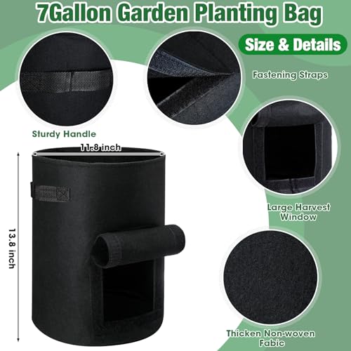 10 Pcs Thickened Nonwoven Fabric Potato Grow Bags with Flap and Handle (7 Gallon) E367
