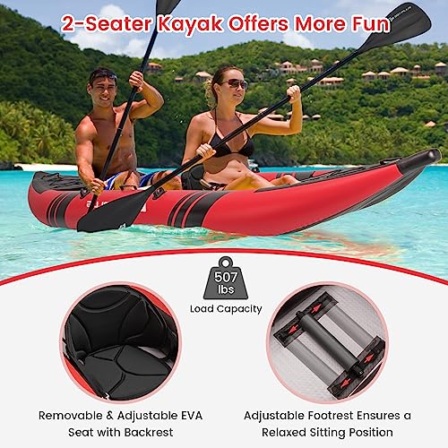 2-person Inflatable Kayak with Aluminium Oars, EVA Padded Seat, Hand Pump, Carry Bag V4944