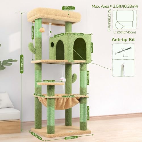 Beige 53inch Plush Cat Tree Tower with Scratching Post Q831