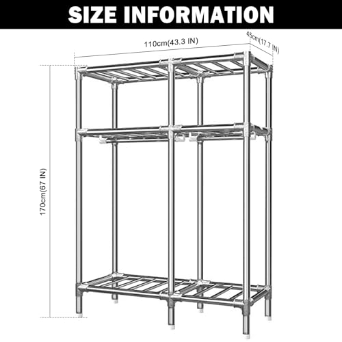 Metal Wardrobe Closet with 2 Hanging Rods, Storage Shelves (43.3 x 17.7 x 67 Inches) L9096