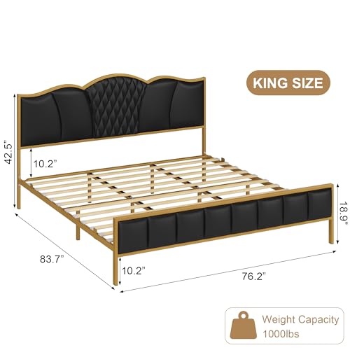 King Faux Leather Platform Bed Frame with Headboard R24364