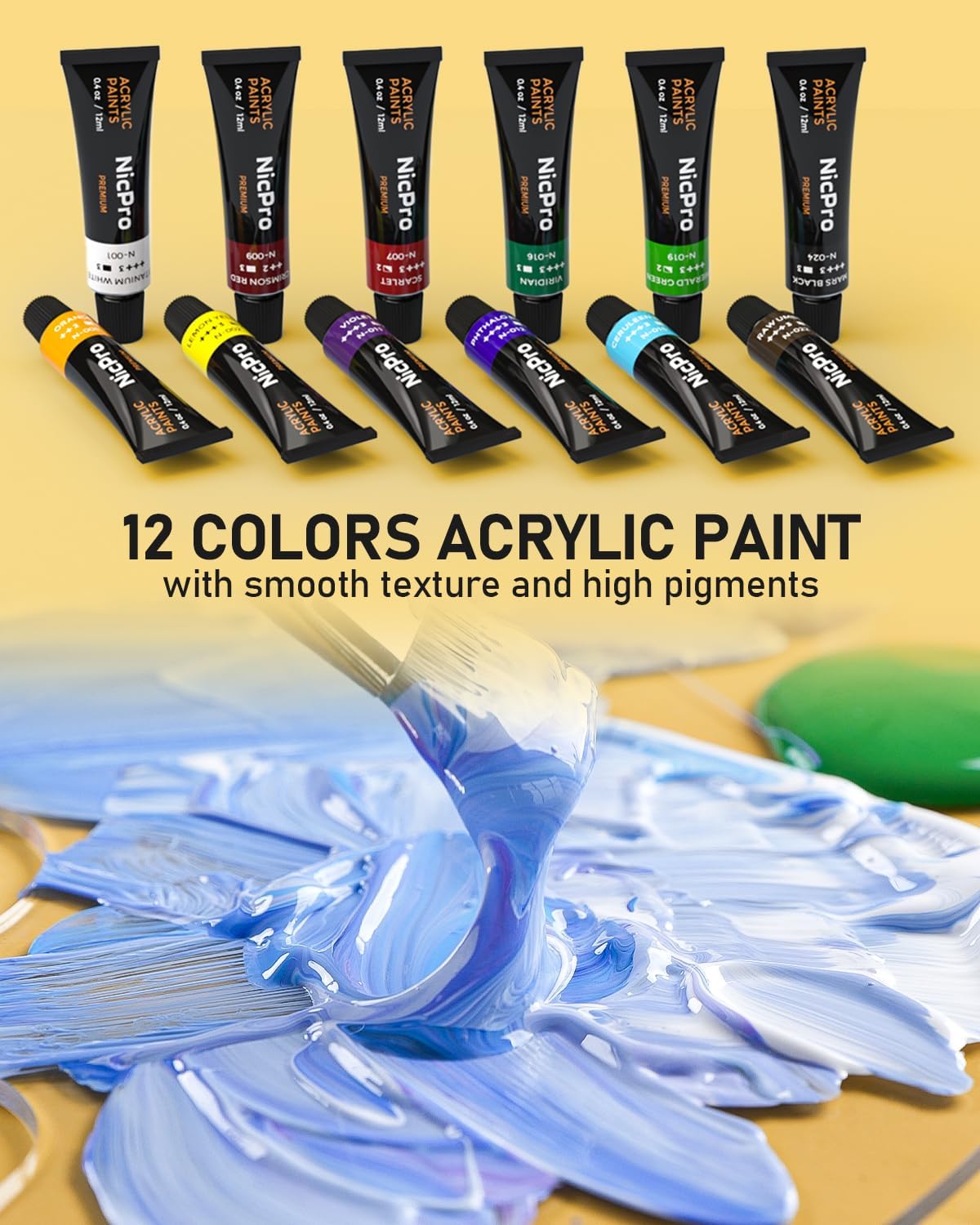 65PCS Acrylic Paint Canvas Set with 12 Colors, 30 Paint Brushes, 5 Canvas, Wood Easel, 3 Palette, A5 Paper Pad J642792