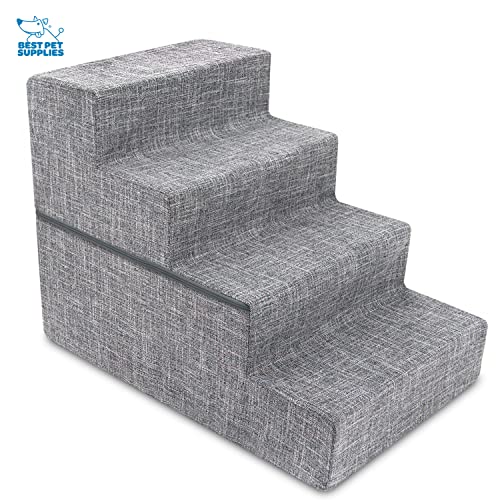 Gray Linen 4-Steps Foldable Pet Steps M299897