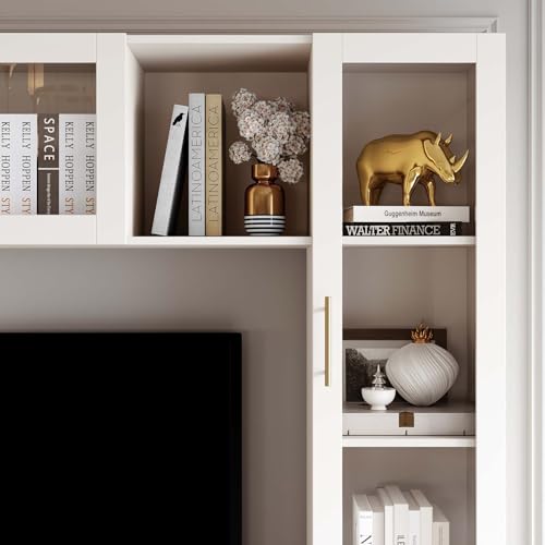 4-Piece White Entertainment Wall Unit with Bookshelves U5380