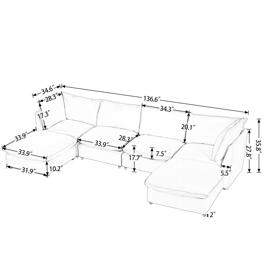 Large U-Shape Sectional Sofa with Removable Ottomans I18471