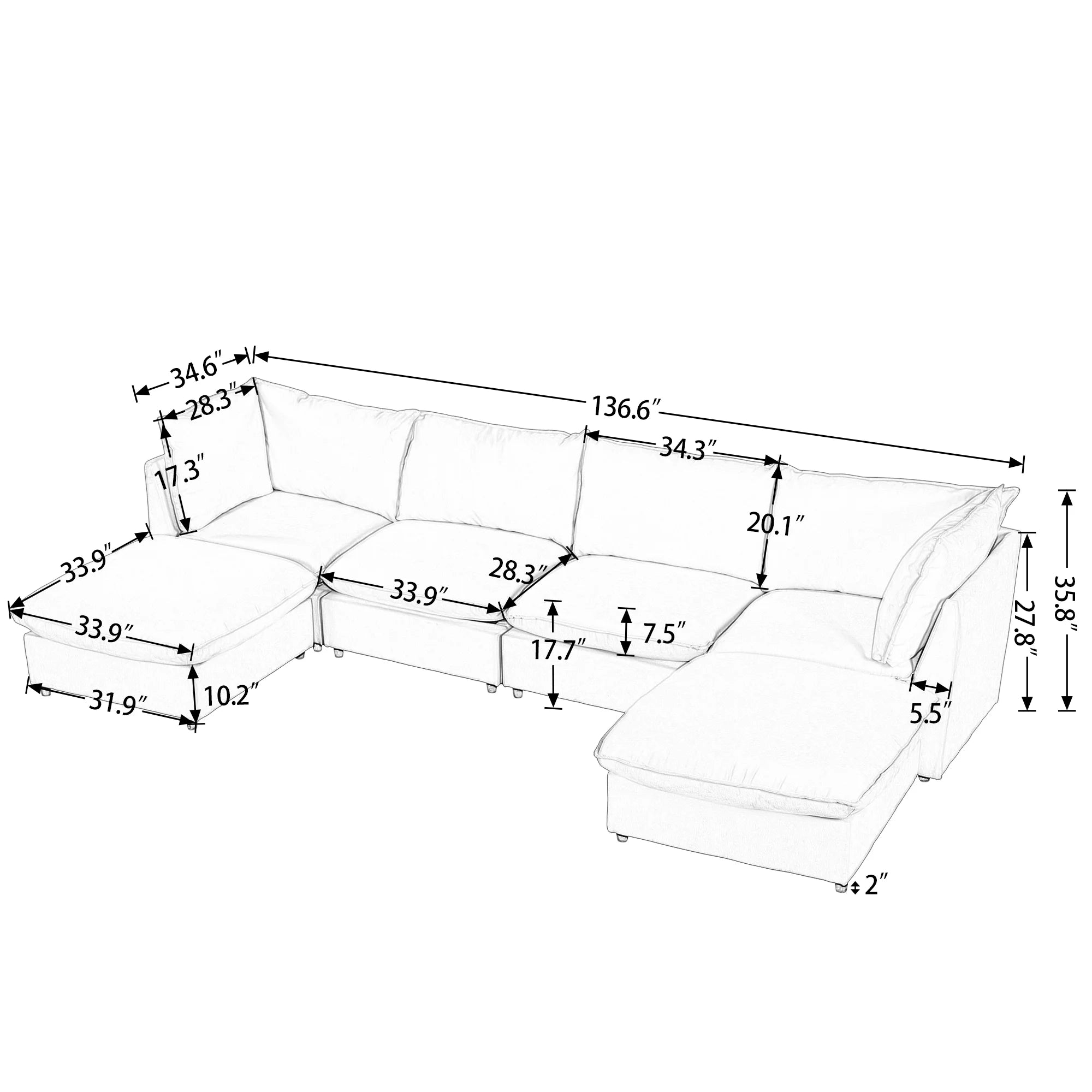 Large U-Shape Sectional Sofa with Removable Ottomans I18471