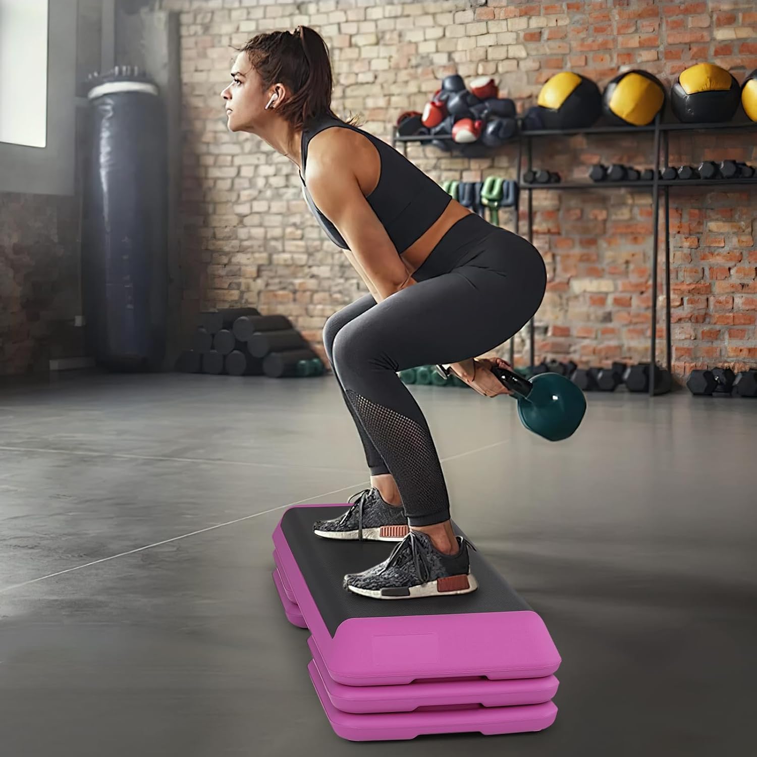 43-Inch Exercise Stepper Platform with Risers, Adjust Height 4 inch - 6 inch - 8 inch, Pink D146636