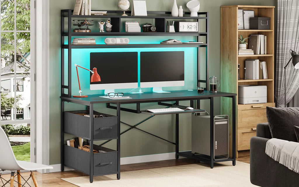 Black 55" Gaming Desk with Drawer and Monitor Stand W131712