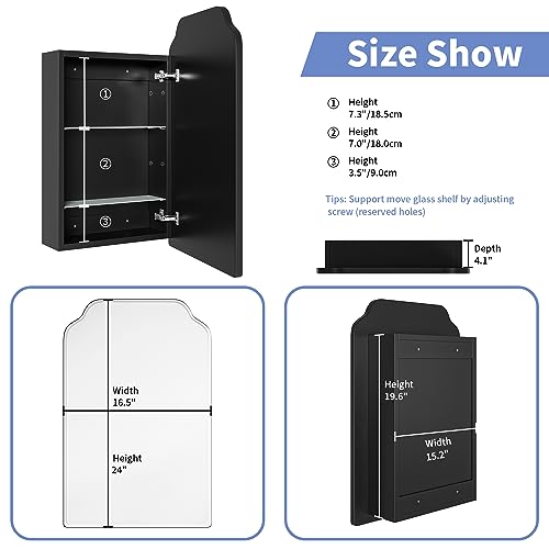 Black Wood Wall Cabinet with Curved Mirror L38537