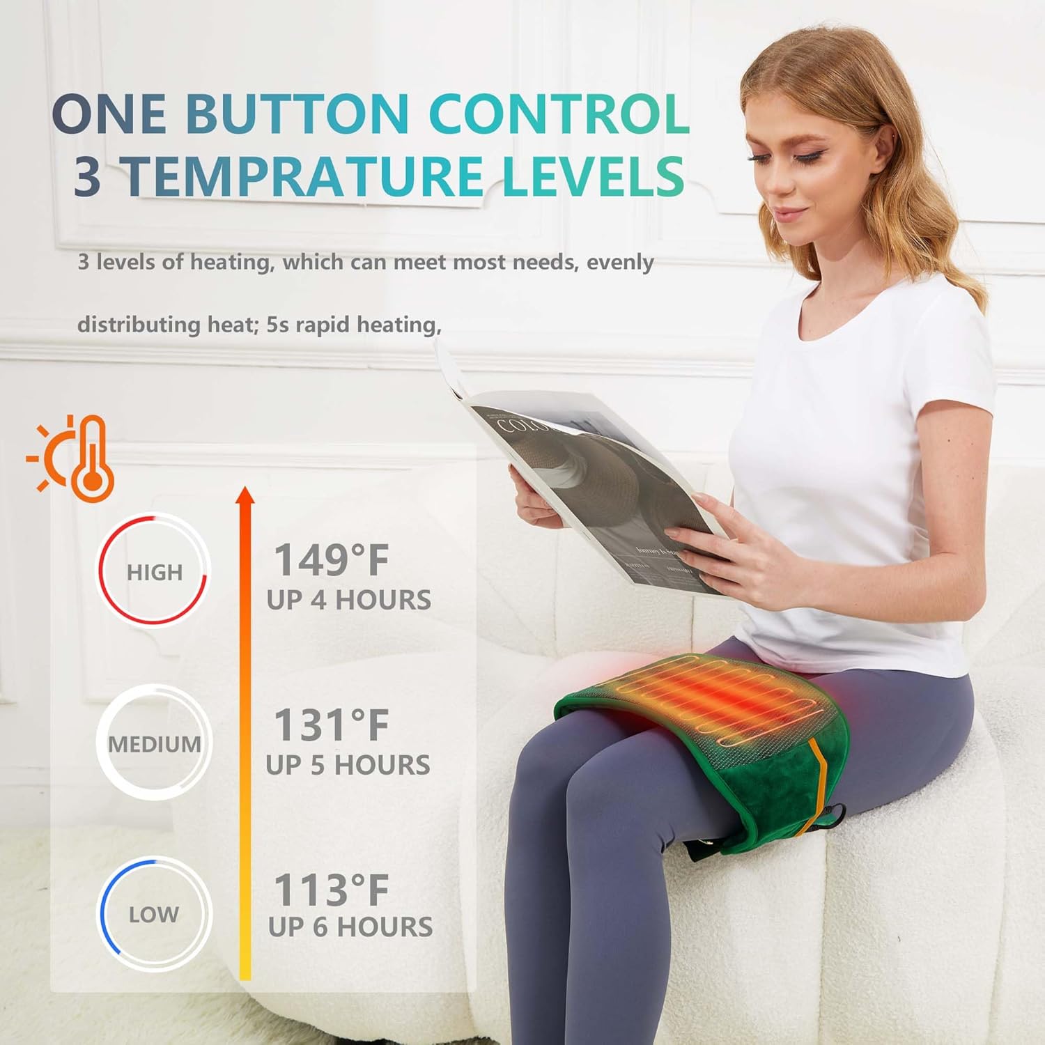 Cordless Heating Pad with Battery and 3 Heat Settings Q371