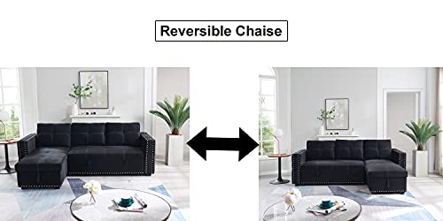 Black Sectional Sofa with Storage Chaise Q66250