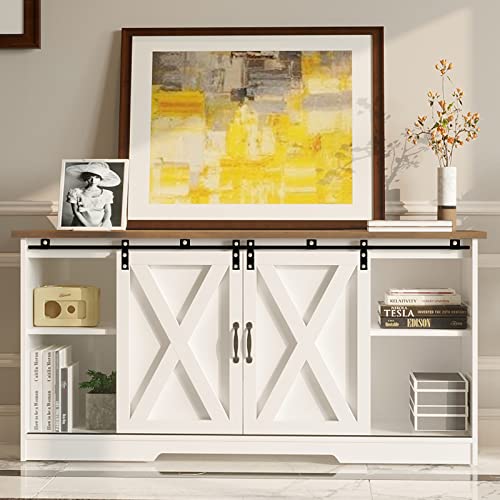 Espresso Farmhouse TV Stand with Sliding Barn Doors H572