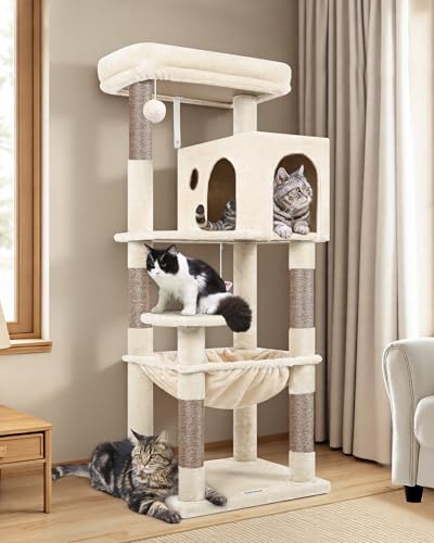 Beige 53inch Plush Cat Tree Tower with Scratching Post Q831