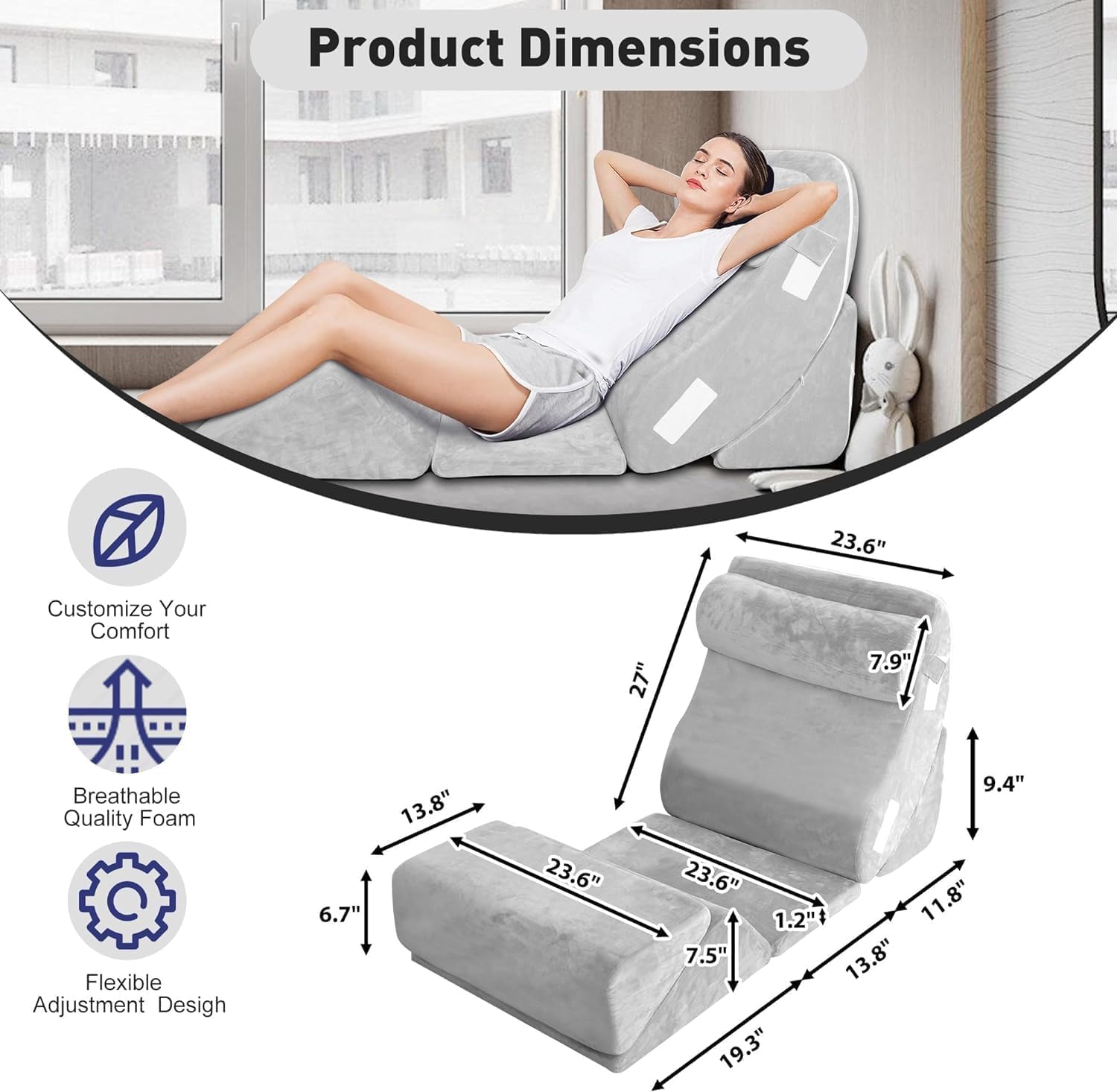 6 Piece Foam Bed Wedge Pillow Set D914