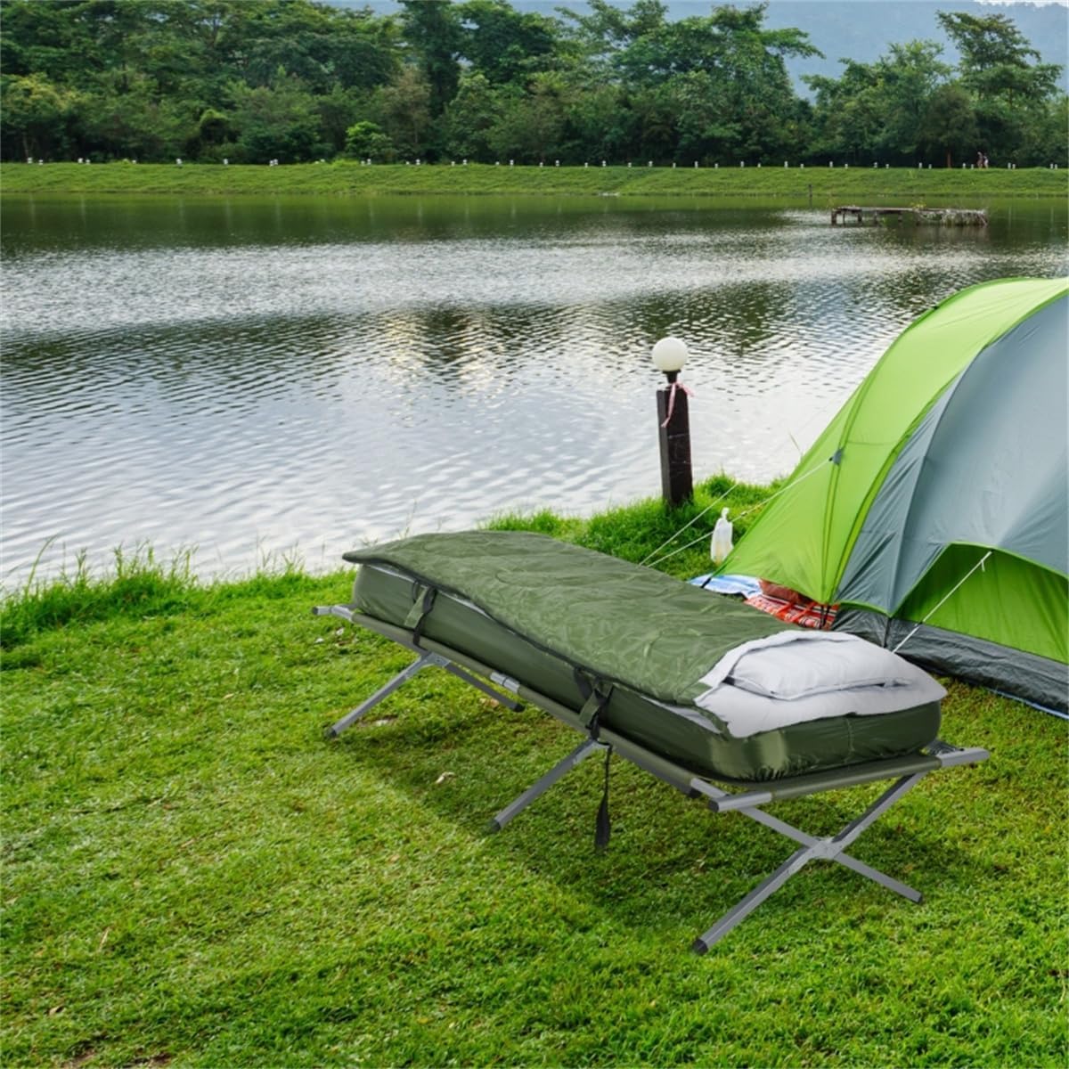 Elevated Folding Camping Cot with Sleeping Bag O2793