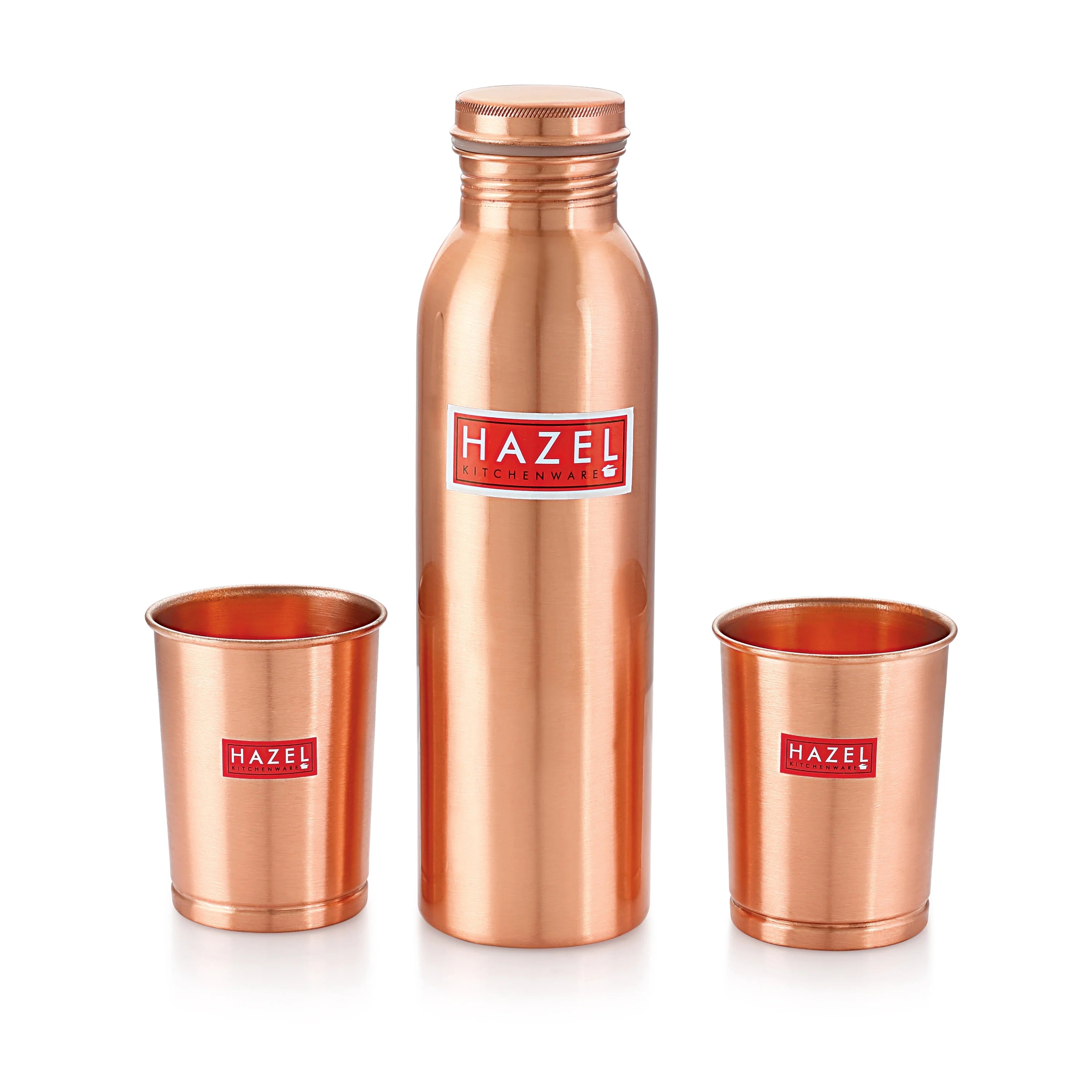 Copper Water Bottle, 28oz & 2 Glasses, 10oz E7135