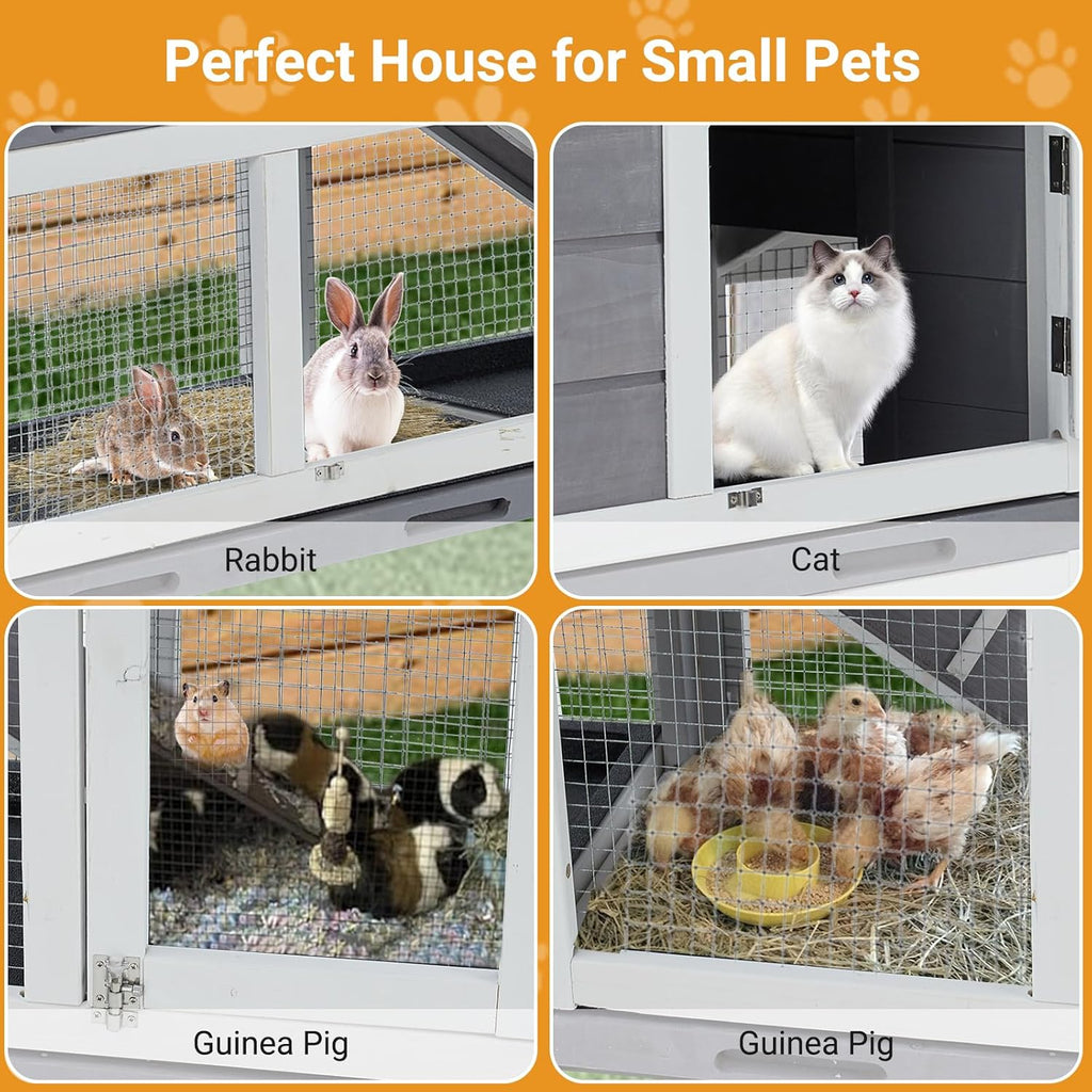 62" Wooden Waterproof Bunny Hutch Rabbit Cage Guinea Pig Coop with Stairs and Cleaning Tray X410
