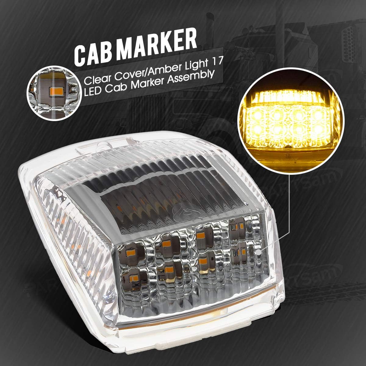 5pcs 17 LED Amber Cab Marker Roof Running Truck Cab Light E335