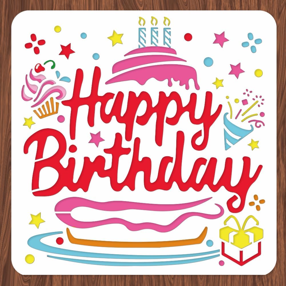 Reusable Birthday Cake Art Stencil for Painting W468