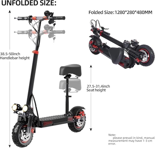 1200W Motor Electric Scooter with Seat, 11" Off-Road, 34MPH Speed, 48v 18ah, 31Miles Range, Dual Brake, Foldable B191310