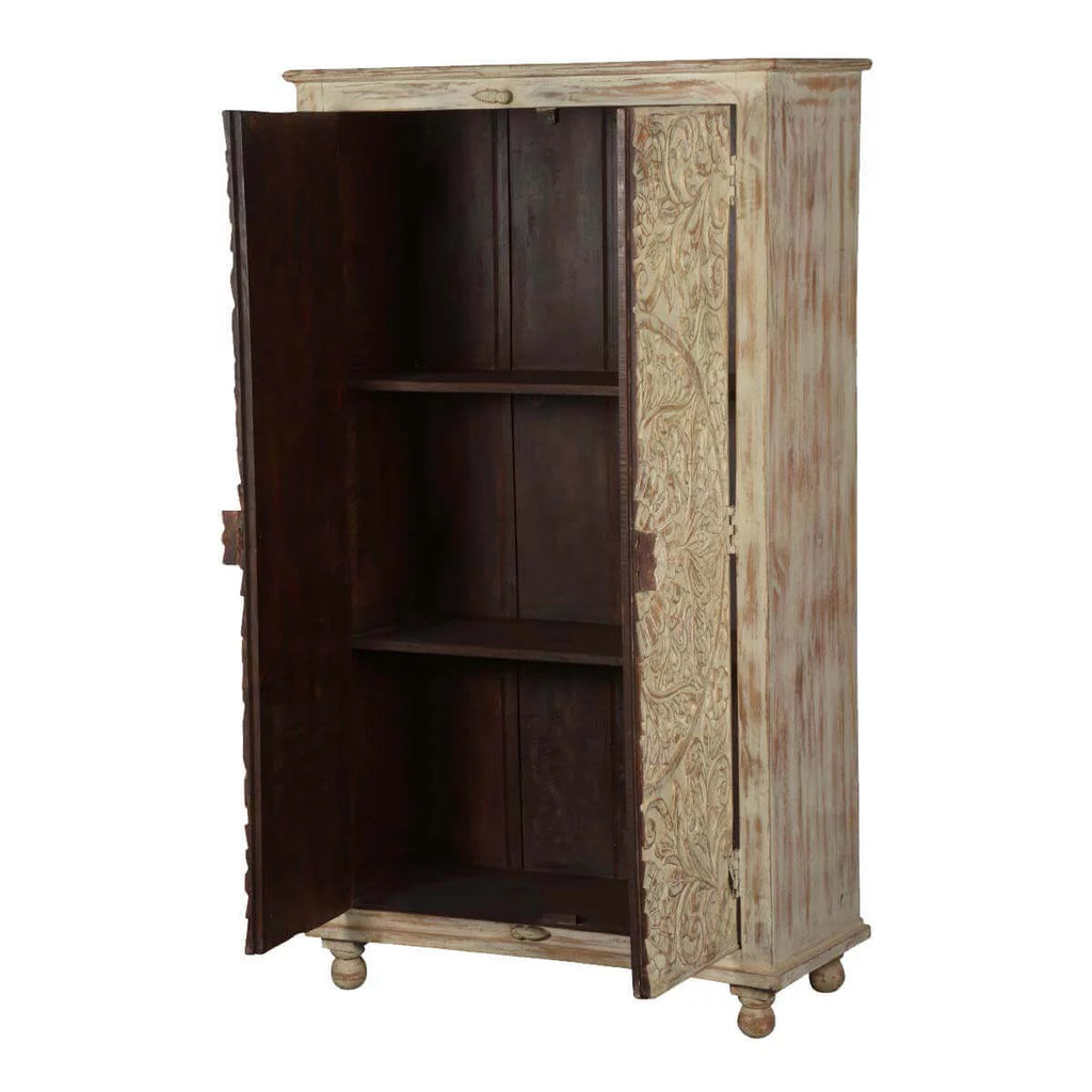 Solid Wood Distressed White Armoire with Shelves N473