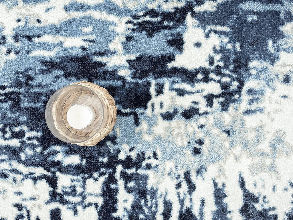 Blue White Grey Contemporary 5' 3" x 7' 6" Non-Shed Area Rug G891151