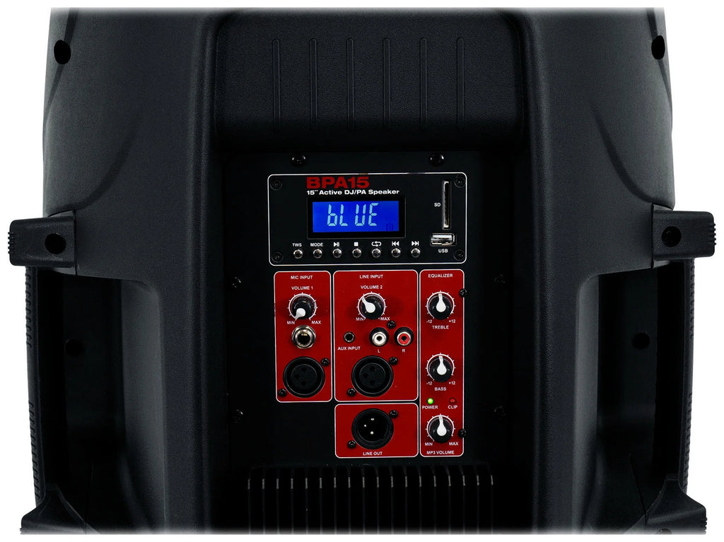 15" 1600w Active PA/DJ Speakers with Mixer, Mic, Stands, Cables, Bag Z75353