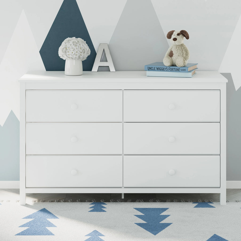 White 6 Drawer Kids Double Dresser X129