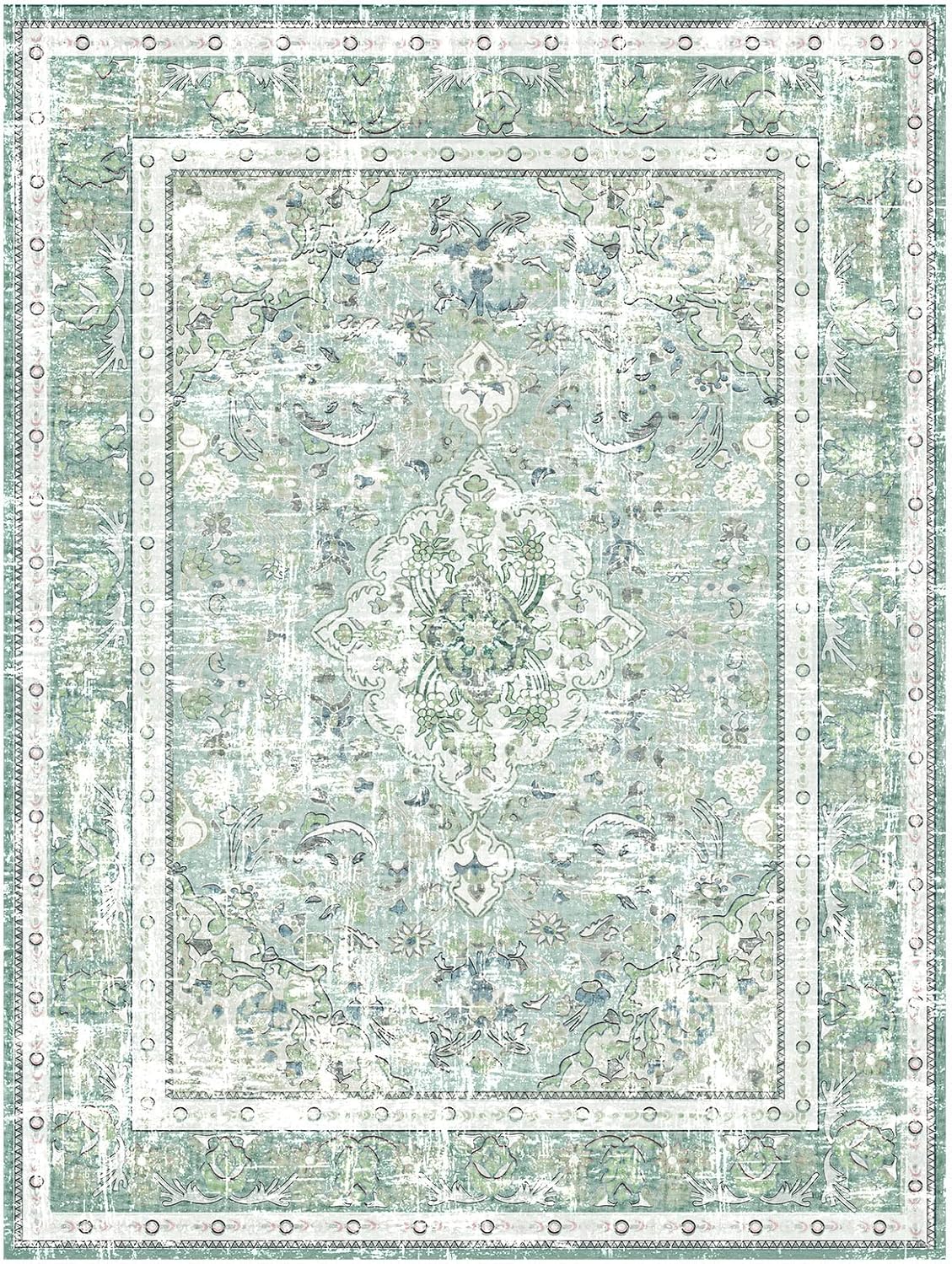 Sage Green 5×7 Washable Area Rug U98379