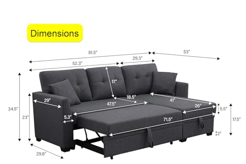 81" Grey L Shaped Sleeper Sofa with Storage Y776932