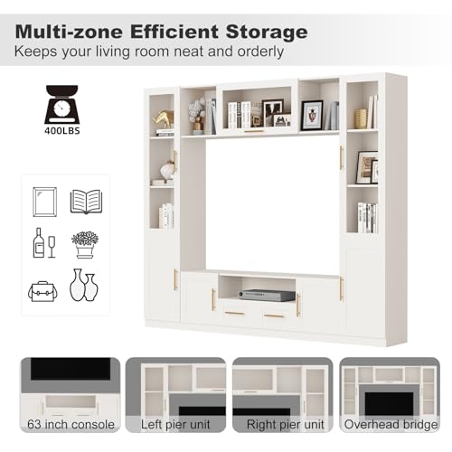 4-Piece White Entertainment Wall Unit with Bookshelves U5380