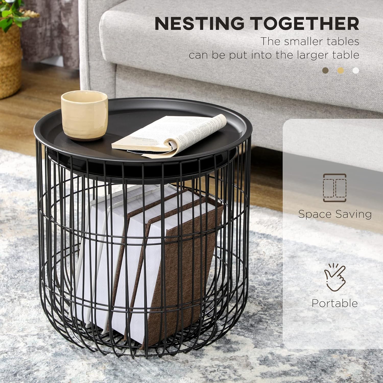 Black Round Nesting Coffee Tables Set of 2 F41832