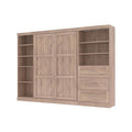 Rustic Brown Full Murphy Bed with Shelving and Drawers M2149