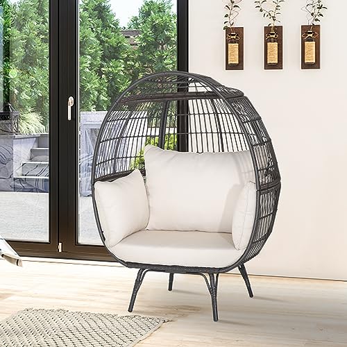 Oversized PE Rattan Egg Chair with Metal Stand and 4 Cushions F41917
