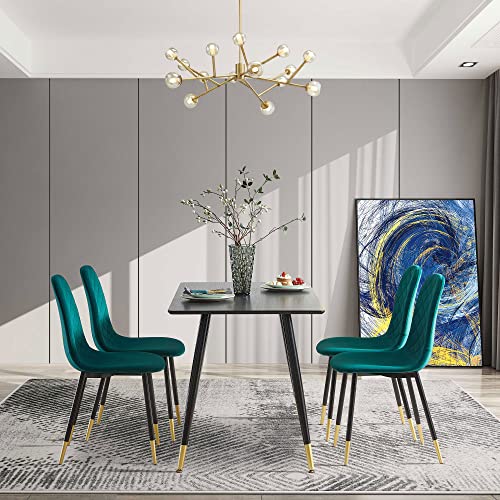 Green Velvet Set of 4 Dining Chairs with Metal Legs L751