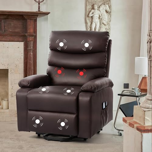 Black PU Leather Power Lift Recliner Chair with Heat Massage E2542