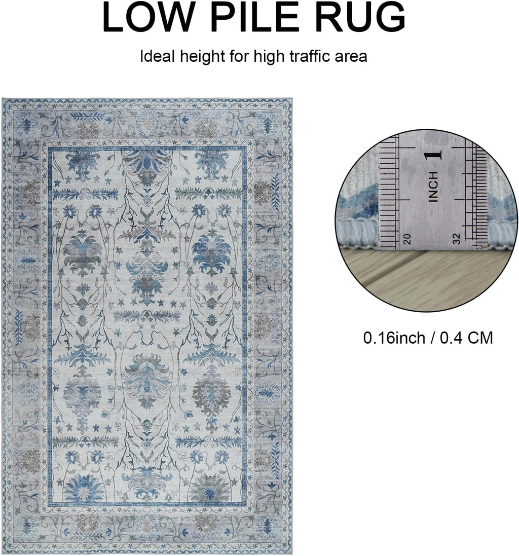 8x10 Grey Flower Printed Non-Slip Area Rug F815213