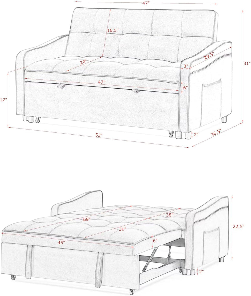 3 in 1 Convertible Sleeper Sofa Couch with Pull Out Bed D56010