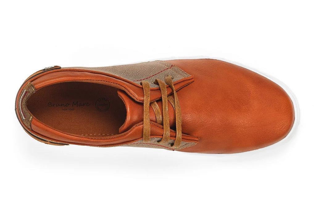 Mens Mesh Leather Sneakers Slip On Lace Up Shoes TAN K5438