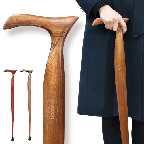 Natural Solid Wood Walking Cane with 3 Rubber Tips and Travel Bag R732692