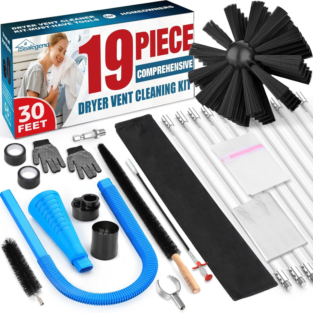 19-Piece Blue Dryer Vent Cleaner Kit with 30Feet Brush I18309