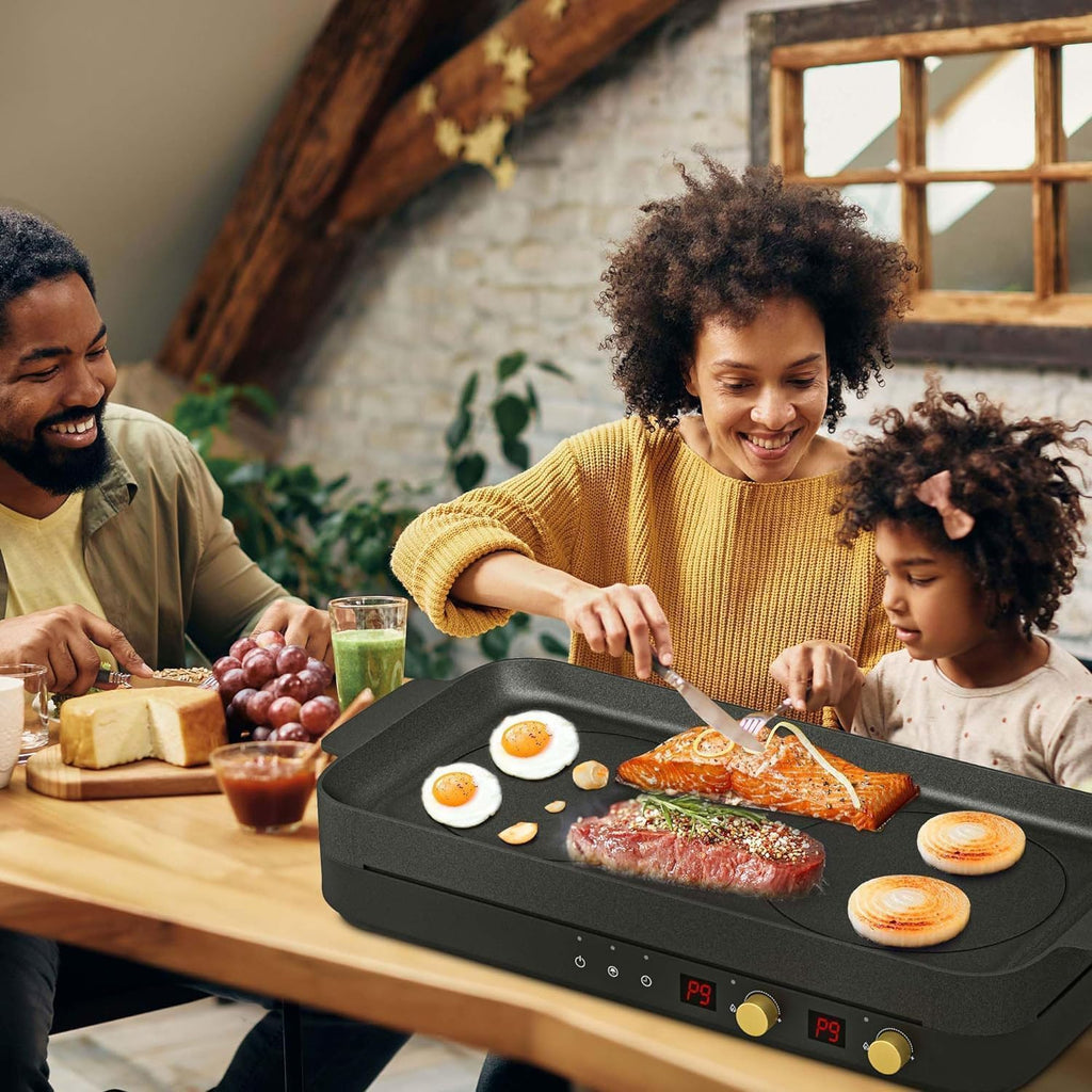 Induction Cooktop 2 Burner with Removable Iron Cast Griddle Pan Non-stick P8548