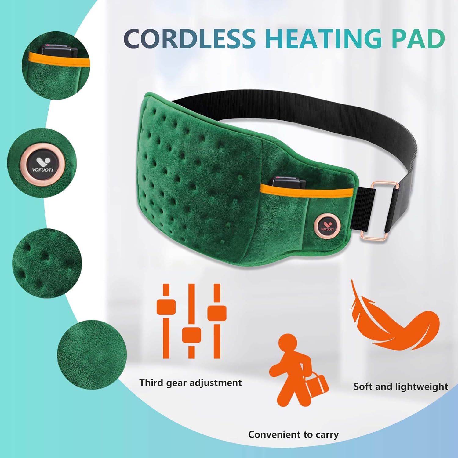 Cordless Heating Pad with Battery and 3 Heat Settings Q371