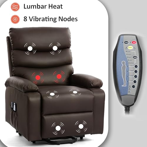 Black PU Leather Power Lift Recliner Chair with Heat Massage E2542
