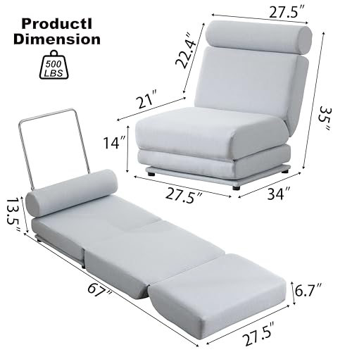 Light Grey-Blue Memory Foam Folding Sofa Bed Z854703