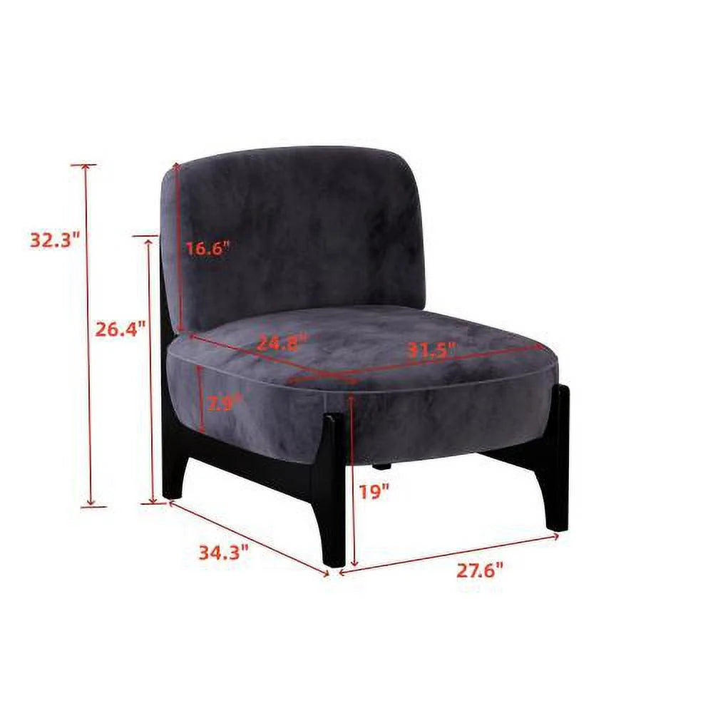Black Velvet Upholstered Accent Chair with Solid Wood Frame W36064