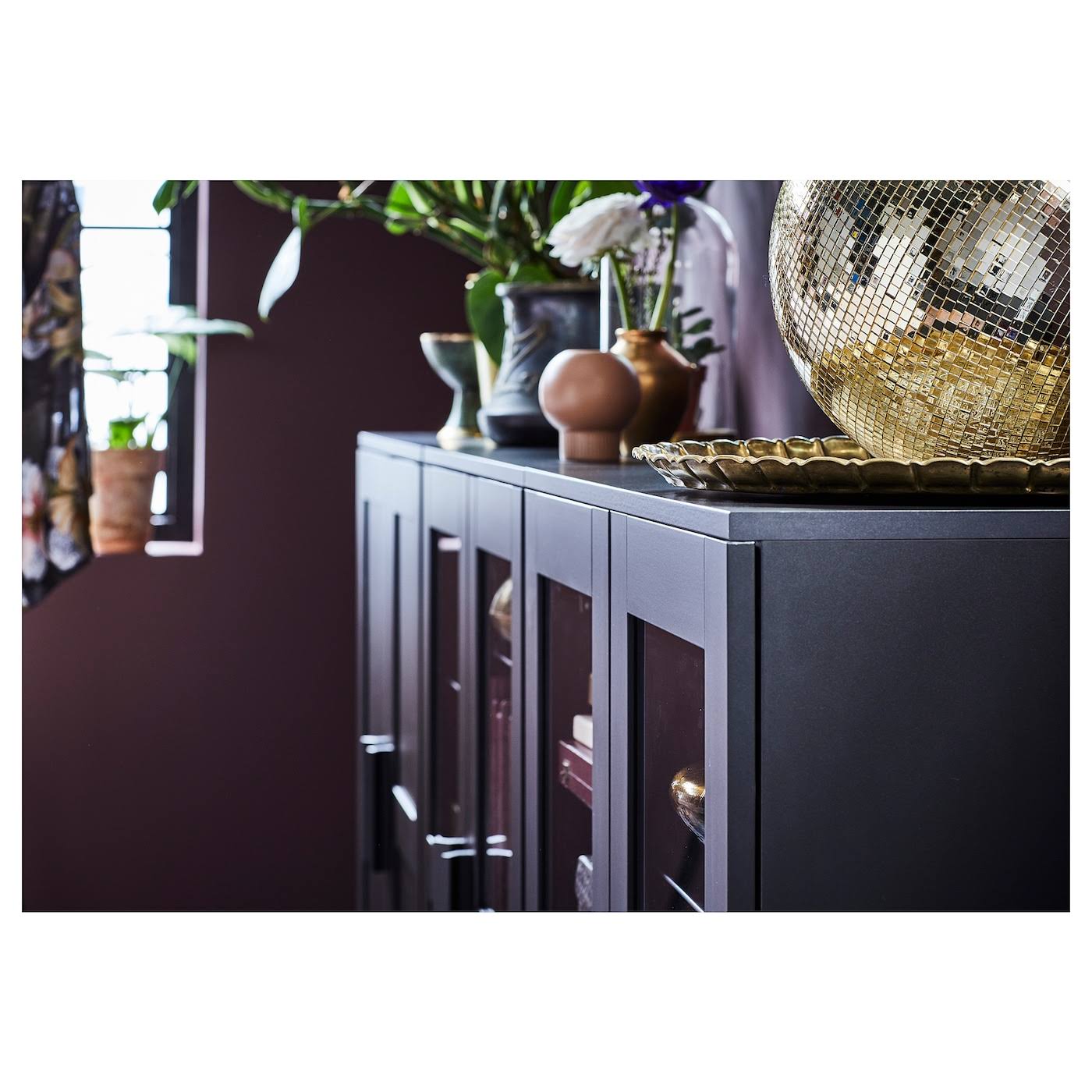 Black Glass Cabinet with Doors Z4430