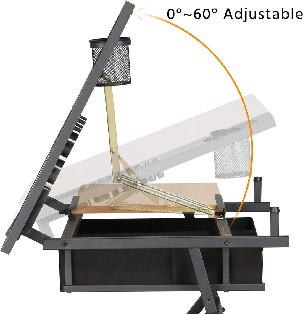 Height Adjustable Drafting Table with Tilting Tabletop and Storage Drawers Q743771